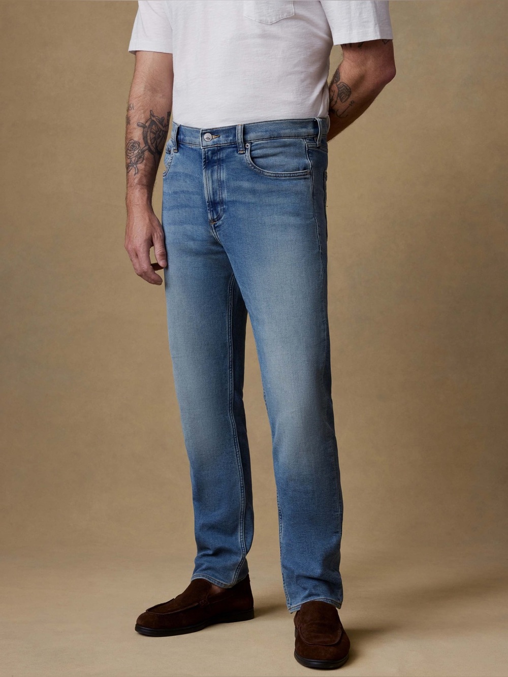 Faherty Stretch Terry 5 Pocket Jeans Medium Wash Tapered Size 32
